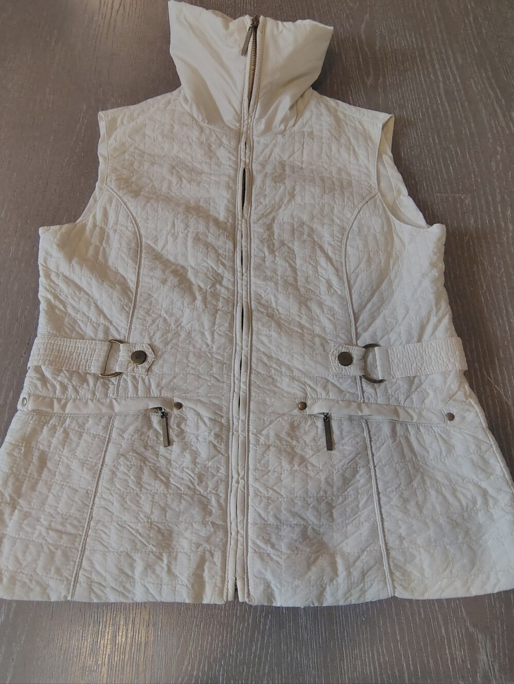 Funnel Neck Fitted Quilted Off White Vest Old Money Quiet Luxury By Apology M